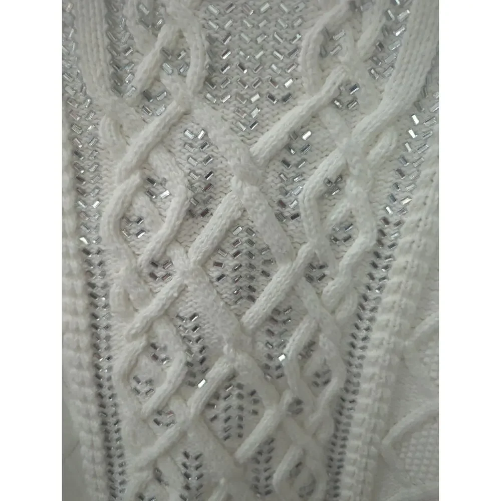 J. Crew White Cable-Knit Crewneck Sweater